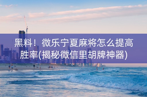 黑料！微乐宁夏麻将怎么提高胜率(揭秘微信里胡牌神器)