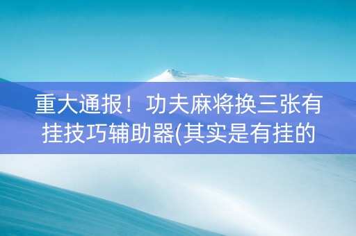 重大通报！功夫麻将换三张有挂技巧辅助器(其实是有挂的)