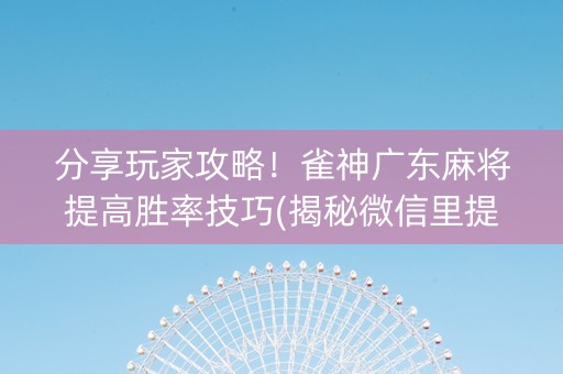 分享玩家攻略！雀神广东麻将提高胜率技巧(揭秘微信里提高胜率)