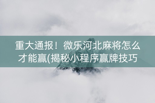 重大通报！微乐河北麻将怎么才能赢(揭秘小程序赢牌技巧)