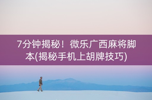 7分钟揭秘！微乐广西麻将脚本(揭秘手机上胡牌技巧)