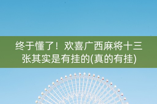 终于懂了！欢喜广西麻将十三张其实是有挂的(真的有挂)