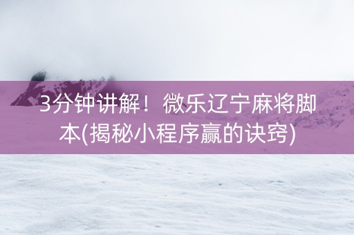 3分钟讲解！微乐辽宁麻将脚本(揭秘小程序赢的诀窍)