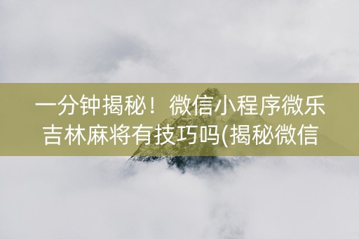 一分钟揭秘！微信小程序微乐吉林麻将有技巧吗(揭秘微信里输赢规律)