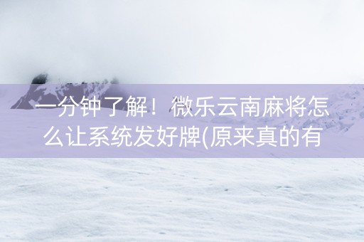 一分钟了解！微乐云南麻将怎么让系统发好牌(原来真的有挂呢)