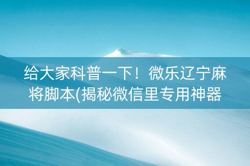 给大家科普一下！微乐辽宁麻将脚本(揭秘微信里专用神器)