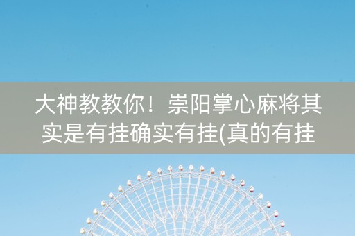 大神教教你！崇阳掌心麻将其实是有挂确实有挂(真的有挂确实有挂)