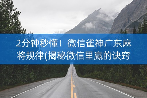 2分钟秒懂！微信雀神广东麻将规律(揭秘微信里赢的诀窍)