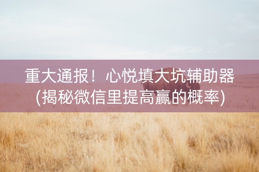 重大通报！心悦填大坑辅助器(揭秘微信里提高赢的概率)