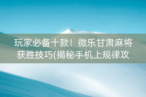 玩家必备十款！微乐甘肃麻将获胜技巧(揭秘手机上规律攻略)