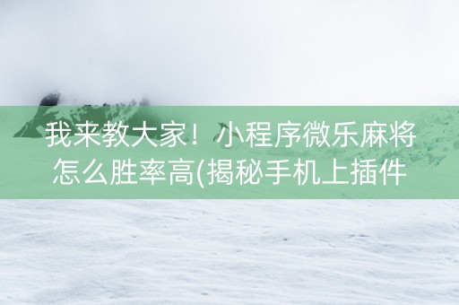 我来教大家！小程序微乐麻将怎么胜率高(揭秘手机上插件免费)