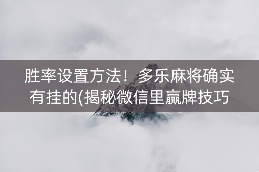 胜率设置方法！多乐麻将确实有挂的(揭秘微信里赢牌技巧)