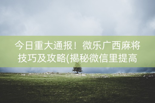 今日重大通报！微乐广西麻将技巧及攻略(揭秘微信里提高胜率)