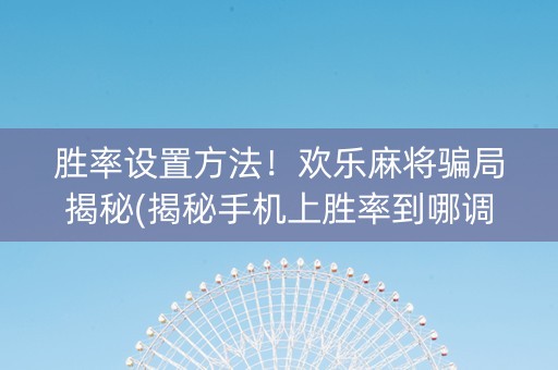 胜率设置方法！欢乐麻将骗局揭秘(揭秘手机上胜率到哪调)