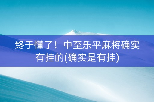 终于懂了！中至乐平麻将确实有挂的(确实是有挂)