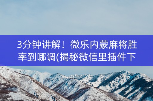 3分钟讲解！微乐内蒙麻将胜率到哪调(揭秘微信里插件下载)