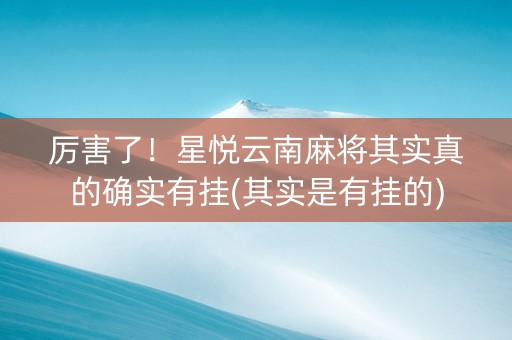 厉害了！星悦云南麻将其实真的确实有挂(其实是有挂的)