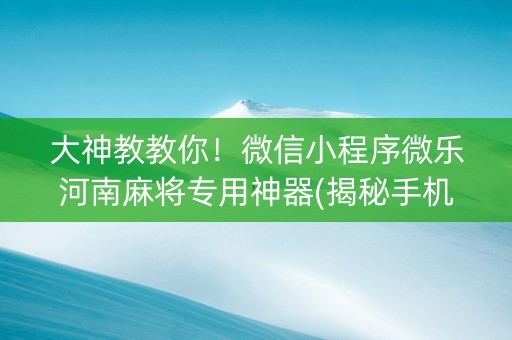 大神教教你！微信小程序微乐河南麻将专用神器(揭秘手机上提高赢的概率)
