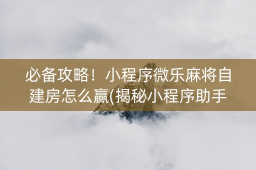 必备攻略！小程序微乐麻将自建房怎么赢(揭秘小程序助手软件)