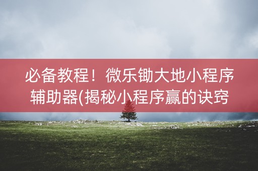 必备教程！微乐锄大地小程序辅助器(揭秘小程序赢的诀窍)