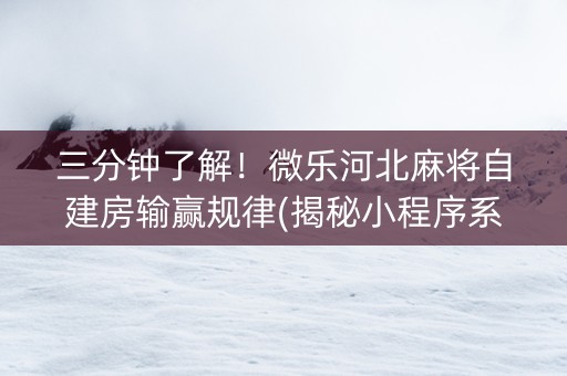 三分钟了解！微乐河北麻将自建房输赢规律(揭秘小程序系统发好牌)