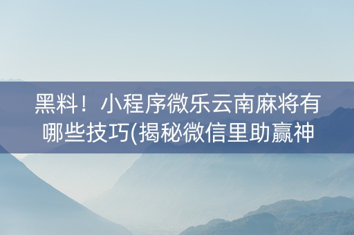 黑料！小程序微乐云南麻将有哪些技巧(揭秘微信里助赢神器购买)