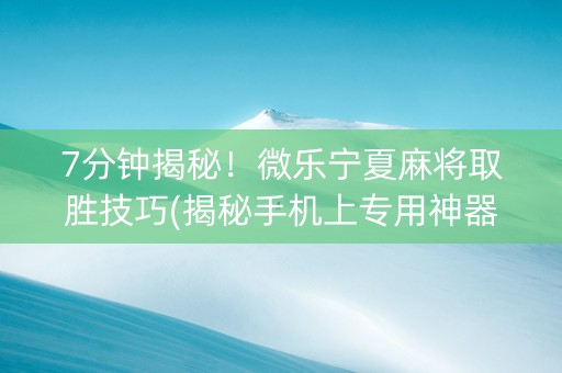 7分钟揭秘！微乐宁夏麻将取胜技巧(揭秘手机上专用神器下载)