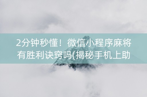 2分钟秒懂！微信小程序麻将有胜利诀窍吗(揭秘手机上助手软件)