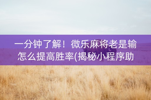 一分钟了解！微乐麻将老是输怎么提高胜率(揭秘小程序助赢神器)