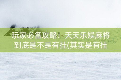 玩家必备攻略！天天乐娱麻将到底是不是有挂(其实是有挂确实有挂)
