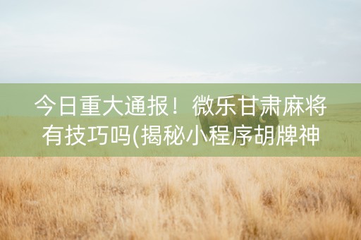 今日重大通报！微乐甘肃麻将有技巧吗(揭秘小程序胡牌神器)