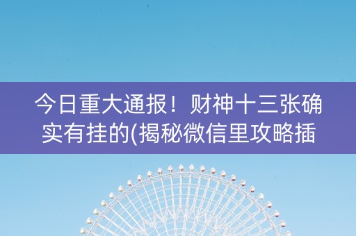 今日重大通报！财神十三张确实有挂的(揭秘微信里攻略插件)