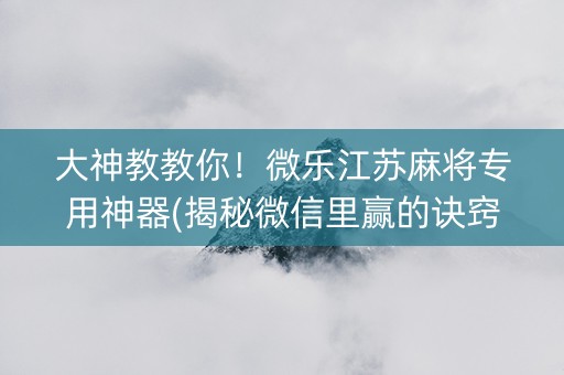 大神教教你！微乐江苏麻将专用神器(揭秘微信里赢的诀窍)