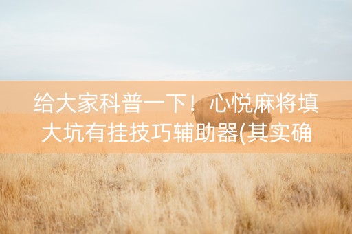 给大家科普一下！心悦麻将填大坑有挂技巧辅助器(其实确实有挂)
