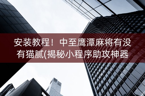 安装教程！中至鹰潭麻将有没有猫腻(揭秘小程序助攻神器)