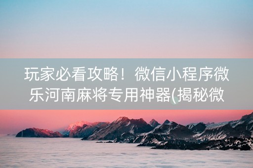玩家必看攻略！微信小程序微乐河南麻将专用神器(揭秘微信里最新神器下载)