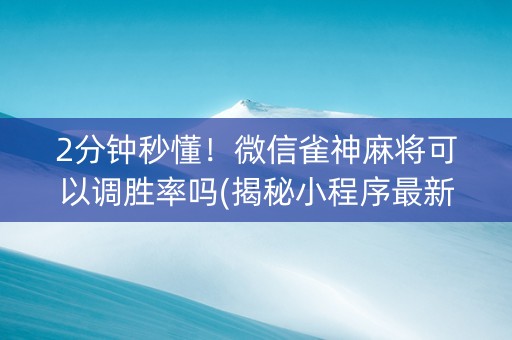 2分钟秒懂！微信雀神麻将可以调胜率吗(揭秘小程序最新神器下载)