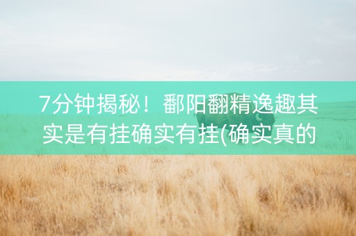 7分钟揭秘！鄱阳翻精逸趣其实是有挂确实有挂(确实真的有挂)