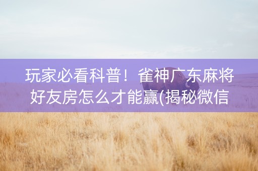 玩家必看科普！雀神广东麻将好友房怎么才能赢(揭秘微信里自建房怎么赢)