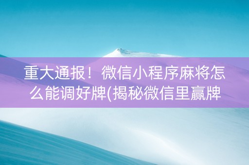 重大通报！微信小程序麻将怎么能调好牌(揭秘微信里赢牌技巧)