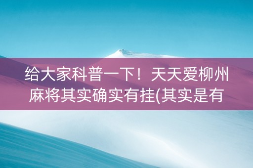 给大家科普一下！天天爱柳州麻将其实确实有挂(其实是有挂的)