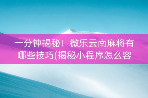 一分钟揭秘！微乐云南麻将有哪些技巧(揭秘小程序怎么容易赢)