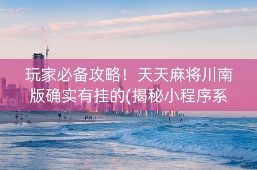 玩家必备攻略！天天麻将川南版确实有挂的(揭秘小程序系统发好牌)