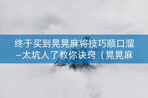 终于买到晃晃麻将技巧顺口溜—太坑人了教你诀窍（晃晃麻将的游戏规则）