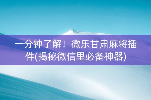 一分钟了解！微乐甘肃麻将插件(揭秘微信里必备神器)