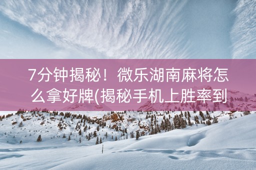 7分钟揭秘！微乐湖南麻将怎么拿好牌(揭秘手机上胜率到哪调)