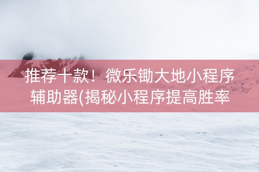 推荐十款！微乐锄大地小程序辅助器(揭秘小程序提高胜率)