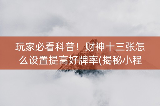 玩家必看科普！财神十三张怎么设置提高好牌率(揭秘小程序助攻神器)