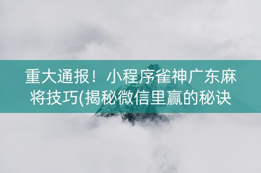 重大通报！小程序雀神广东麻将技巧(揭秘微信里赢的秘诀)