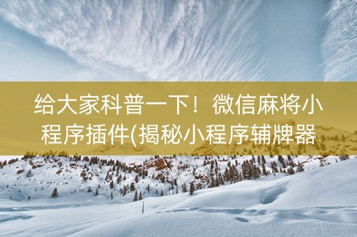 给大家科普一下！微信麻将小程序插件(揭秘小程序辅牌器)